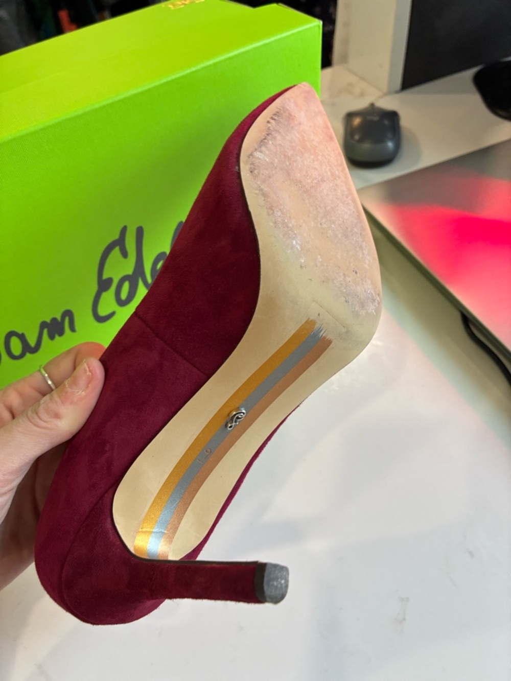 Sam Edelman Women's Hazel Burgundy Suede Pointed-Toe Stiletto Pump - Picture 2 of 3